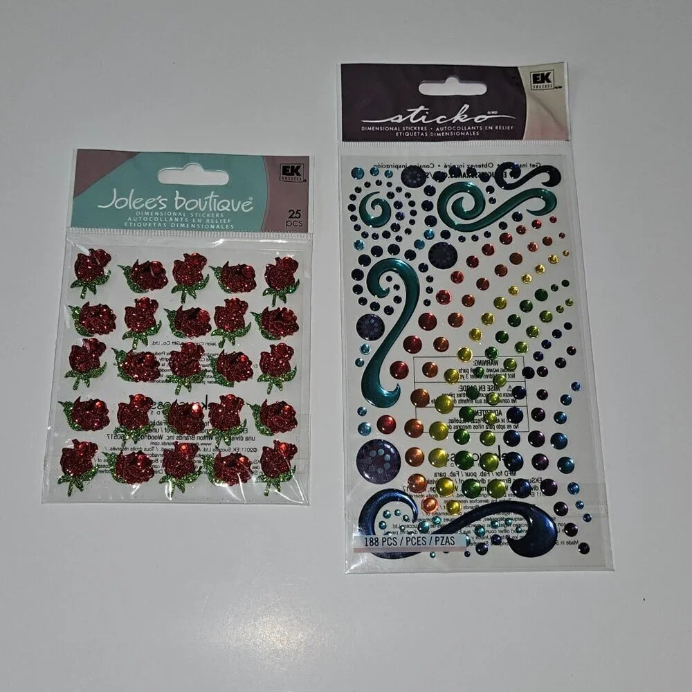 NEW Dimensional Stickers Lot Red Roses Rhinestones Rainbow Dots Scrapbooking